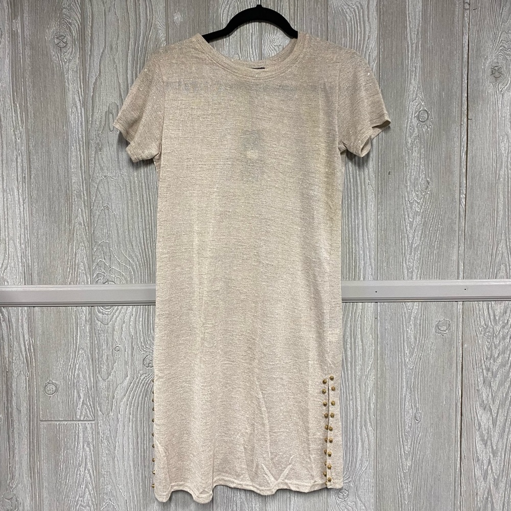 Mystery Jane Tan Gold Shimmer Tunic Size S/M NWT